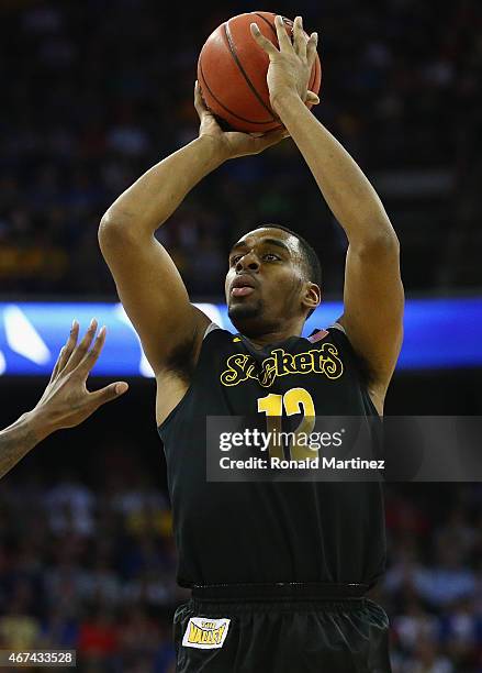 Darius Carter of the Wichita State Shockers during the third round of the 2015 NCAA Men's Basketball Tournament at CenturyLink Center on March 22,...