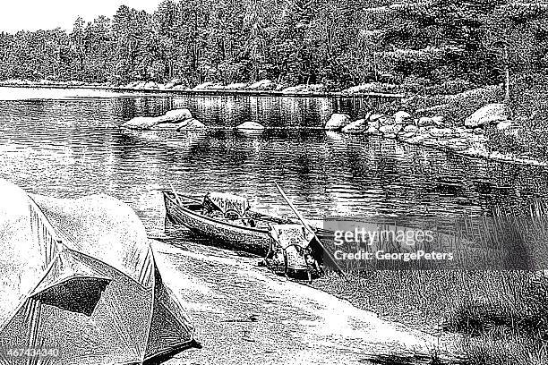 canoe campsite - boundary waters canoe area stock illustrations
