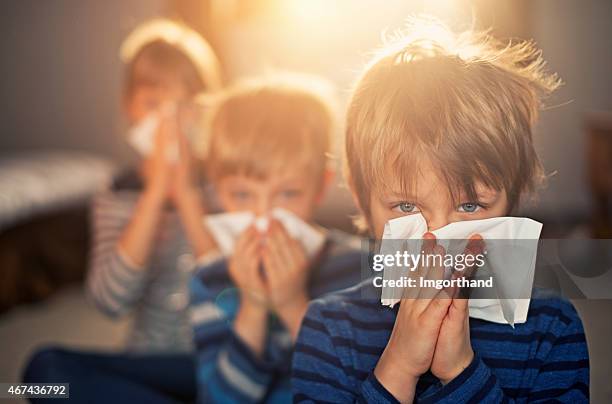 allergy generation - kids blowing noses - 傷風病毒 個照片及圖片檔