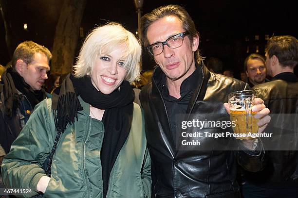 Director Oskar Roehler and Katja Eichinger attend the premiere of the film 'Tod den Hippies - Es lebe der Punk!' at UCI Kinowelt on March 24, 2015 in...