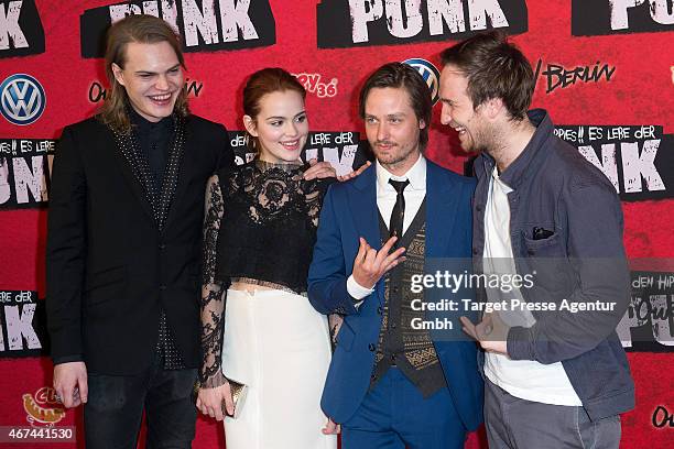 Actors Wilson Gonzalez Ochsenknecht, Emilia Schuele, Tom Schilling and Frederick Lau attend the premiere of the film 'Tod den Hippies - Es lebe der...