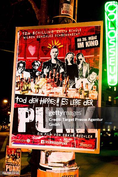 Advertisement for the film 'Tod den Hippies - Es lebe der Punk!' at UCI Kinowelt on March 24, 2015 in Berlin, Germany.