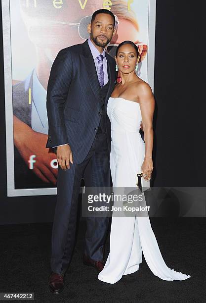 Actor Will Smith and wife actress Jada Pinkett Smith arrive at the Los Angeles Premiere "Focus" at TCL Chinese Theatre on February 24, 2015 in...