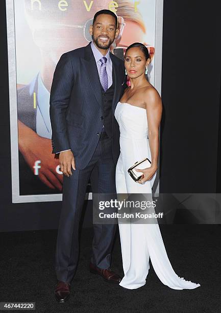 Actor Will Smith and wife actress Jada Pinkett Smith arrive at the Los Angeles Premiere "Focus" at TCL Chinese Theatre on February 24, 2015 in...