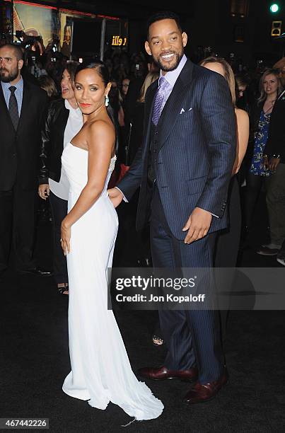 Actor Will Smith and wife actress Jada Pinkett Smith arrive at the Los Angeles Premiere "Focus" at TCL Chinese Theatre on February 24, 2015 in...