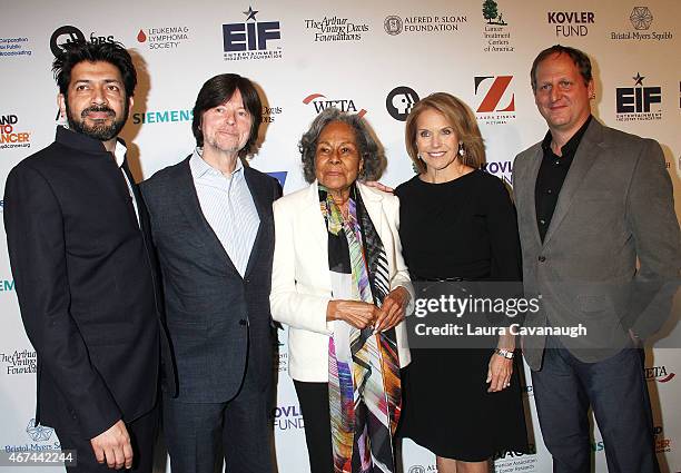 Siddhartha Mukherjee, Ken Burns, Rachel Robinson, Katie Couric and Barak Goodman attend "Cancer: The Emperor of All Maladies" New York Screening at...