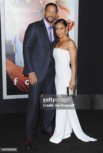 Actor Will Smith and wife actress Jada Pinkett Smith arrive at the Los Angeles Premiere "Focus" at TCL Chinese Theatre on February 24, 2015 in...