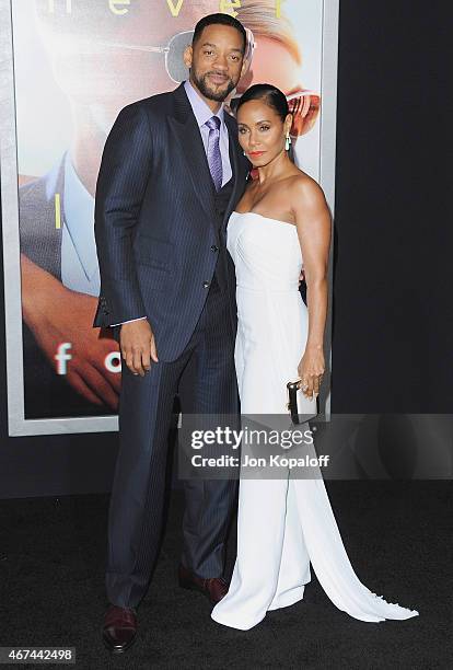 Actor Will Smith and wife actress Jada Pinkett Smith arrive at the Los Angeles Premiere "Focus" at TCL Chinese Theatre on February 24, 2015 in...