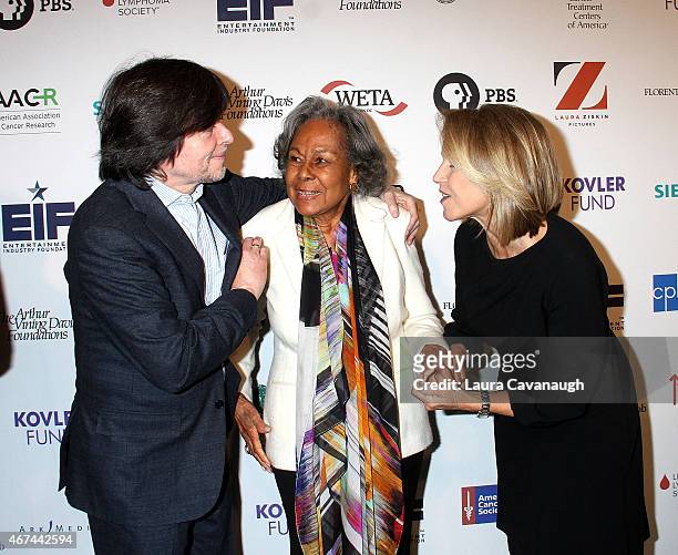 Ken Burns, Rachel Robinson and Katie Couric attend "Cancer: The Emperor of All Maladies" New York Screening at Jazz at Lincoln Center on March 24,...