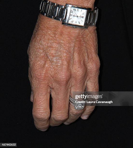 Katie Couric, ring detail, attends "Cancer: The Emperor of All Maladies" New York Screening at Jazz at Lincoln Center on March 24, 2015 in New York...