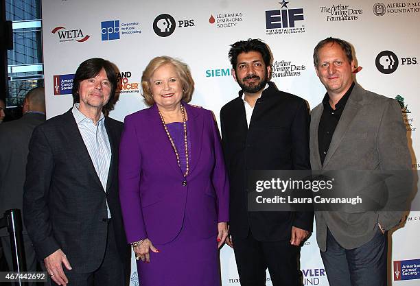 Ken Burns, Sharon Percy Rockefeller, Siddhartha Mukherjee and Barak Goodman attend "Cancer: The Emperor of All Maladies" New York Screening at Jazz...