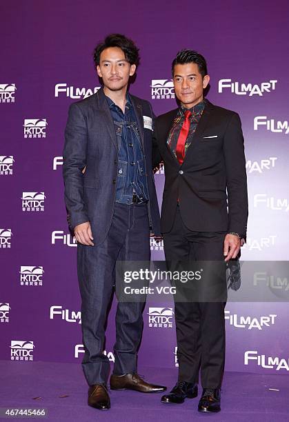 Actor Aaron Kwok and actor Chang Chen promote "Port Of Call" Press Conference during the Hong Kong International Film Festival 2015 on March 24, 2015...