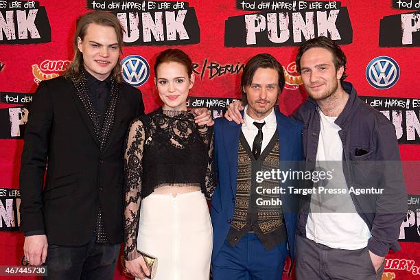 Actors Wilson Gonzalez Ochsenknecht, Emilia Schuele, Tom Schilling and Frederick Lau attend the premiere of the film 'Tod den Hippies - Es lebe der...