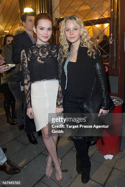 Emilia Schuele and Sonja Gerhardt attends the premiere of the film 'Tod den Hippies - Es lebe der Punk!' at UCI Kinowelt on March 24, 2015 in Berlin,...