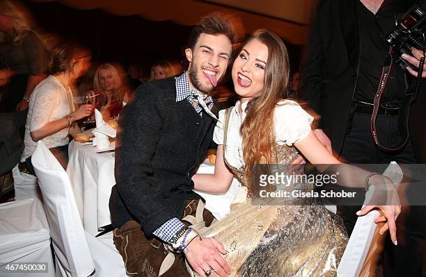 Joelina Drews and her boyfriend Marc Aurel Zeeb during the SIXT fashion dinner at Nockherberg on March 24, 2015 in Munich, Germany.