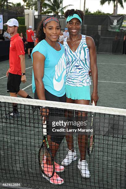 Serena Williams and Venus Williams participate in the All Star Tennis Charity Event at Cliff Drysdale Tennis Center, Ritz Carlton Key-Biscayne on...