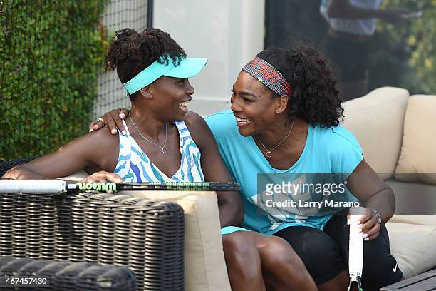 Venus Williams and Serena Williams participate in All Star Tennis Charity Event at Cliff Drysdale Tennis Center, Ritz Carlton Key-Biscayne on March...