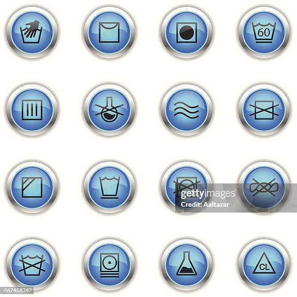 blue icons - textile care - dry cleaned stock illustrations