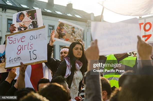 Hundreds of Assyrians protested in front of the European parliament in Brussels to demand the official recognition of the Jazira Canton, Kobani...