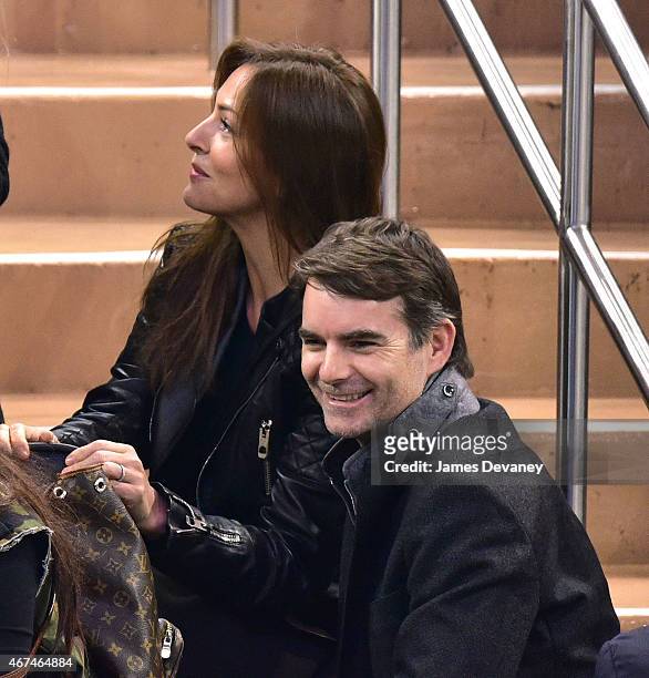 Ingrid Vandebosch and Jeff Gordon attend the Los Angeles Kings vs New York Rangers game at Madison Square Garden on March 24, 2015 in New York City.