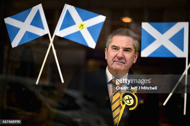 Candidate Roger Mullin, opens a general election campaign shop in the constituency of former prime minister Gordon Brown on March 24, 2015 in...