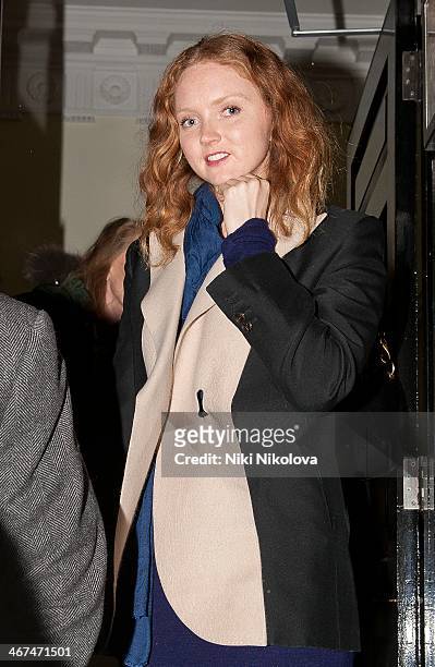 Lily Cole is seen leaving the Voena Gallery, Mayfair on February 6, 2014 in London, England.