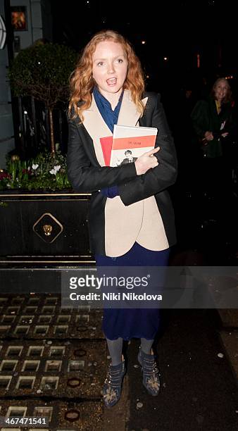 Lily Cole is seen leaving the Voena Gallery, Mayfair on February 6, 2014 in London, England.
