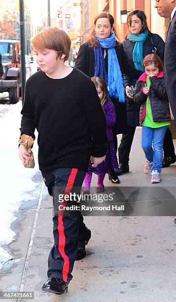 Mimi O'Donnell with her children, Cooper Hoffman, Willa Hoffman and Tallulah Hoffman are seen outside actor Philip Seymour Hoffman's ex-partner Mimi...