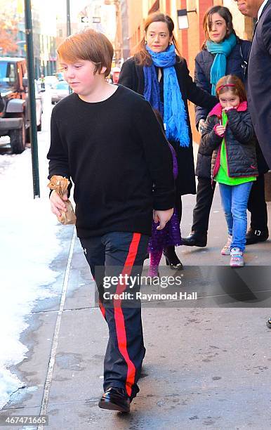 Mimi O'Donnell with her children, Cooper Hoffman, Willa Hoffman and Tallulah Hoffman are seen outside actor Philip Seymour Hoffman's ex-partner Mimi...