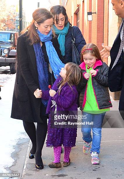 Mimi O'Donnell with her children,Willa Hoffman and Tallulah Hoffman are seen outside actor Philip Seymour Hoffman's ex-partner Mimi O'Donnell's...