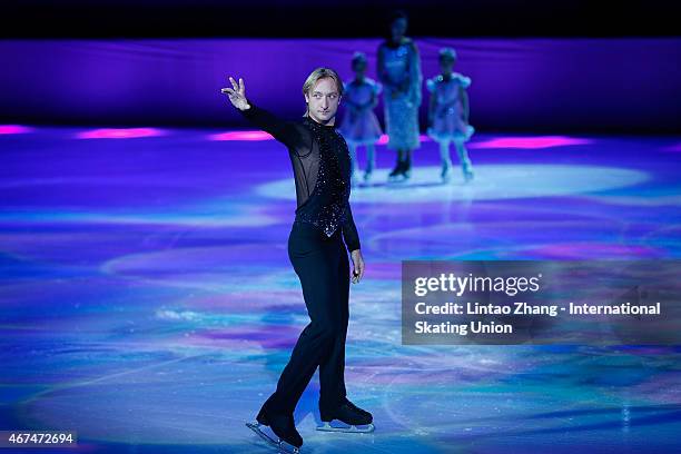 Olympic Gold medalist Evgeni Plushenko of Russia performs on the ice during the opening ceremony of the 2015 ISU World Figure Skating Championships...