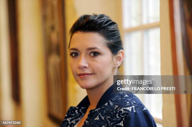 French actress Emma De Caunes poses during a presentation of the film "Les chateaux de sable" at the Gantois Hotel in Lille on March 24, 2015. AFP...