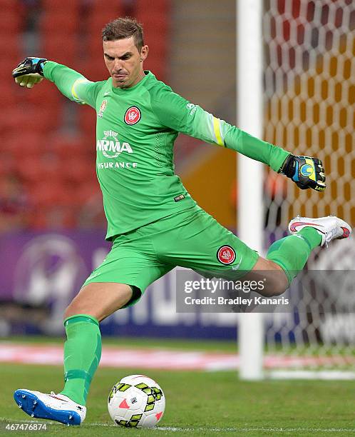 Ante Covic of the Western Sydney Wanderers kicks the ball during the round 21 A-League match between Brisbane Roar and the Western Sydney Wanderers...