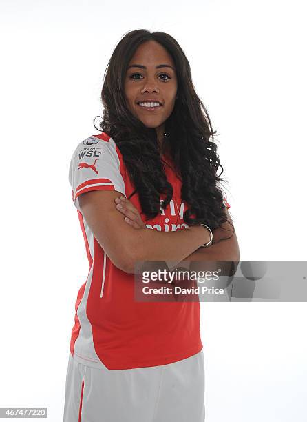 Alex Scott of the Arsenal Ladies at London Colney on March 24, 2015 in St Albans, England.