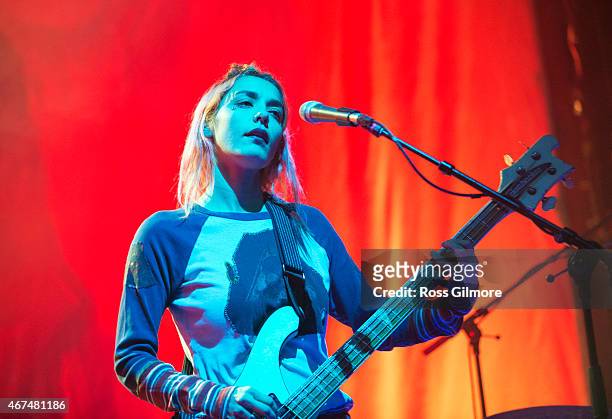 Jenny Lee Lindberg of American band Warpaint performs on stage at O2 ABC Glasgow on March 24, 2015 in Glasgow, United Kingdom.