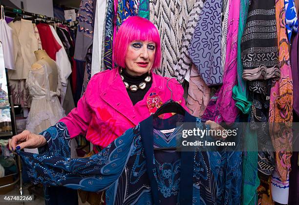 Fashion designer Dame Zandra Rhodes is photographed at her studio for Hello magazine on February 10, 2015 in London, England.