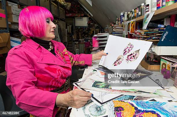 Fashion designer Dame Zandra Rhodes is photographed at her studio for Hello magazine on February 10, 2015 in London, England.