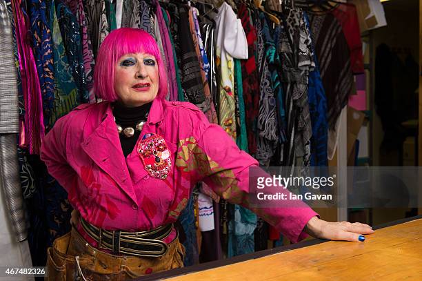 Fashion designer Dame Zandra Rhodes is photographed at her studio for Hello magazine on February 10, 2015 in London, England.