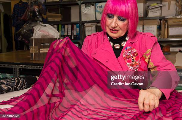 Fashion designer Dame Zandra Rhodes is photographed at her studio for Hello magazine on February 10, 2015 in London, England.