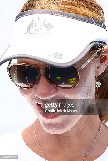 Australian captain Alicia Molik is pictured during a practice session ahead of the Fed Cup Tie between Australia and Russia at the Domain Tennis...