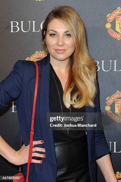 Kate Jenkinson arrives at the Bulova/Manchester United Trophy Tour Red Carpet Event at the W Hollywood on February 6, 2014 in Hollywood, California.