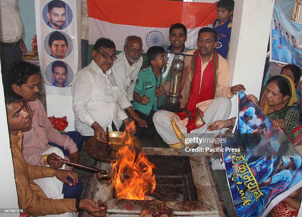 Cricket fans perform rituals as they wish the team India for...