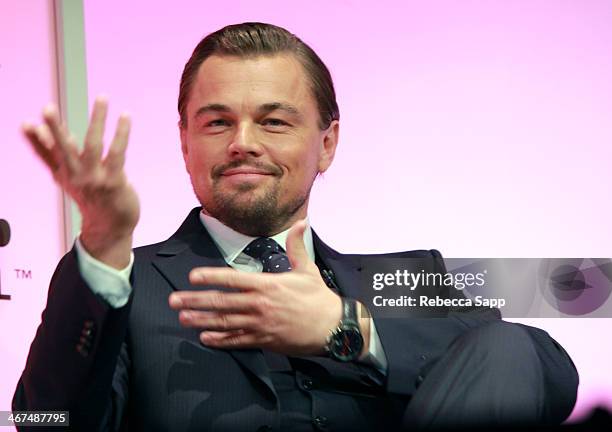 Actor Leonardo DiCaprio attends the Cinema Vanguard Award to Martin Scorsese and Leonardo DiCaprio at the Arlington Theatre on February 6, 2014 in...