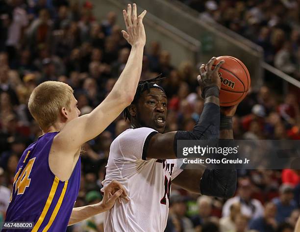 Montrezl Harrell of the Louisville Cardinals in action against Nate Buss of the UNI Panthers during the third round of the 2015 Men's NCAA Basketball...