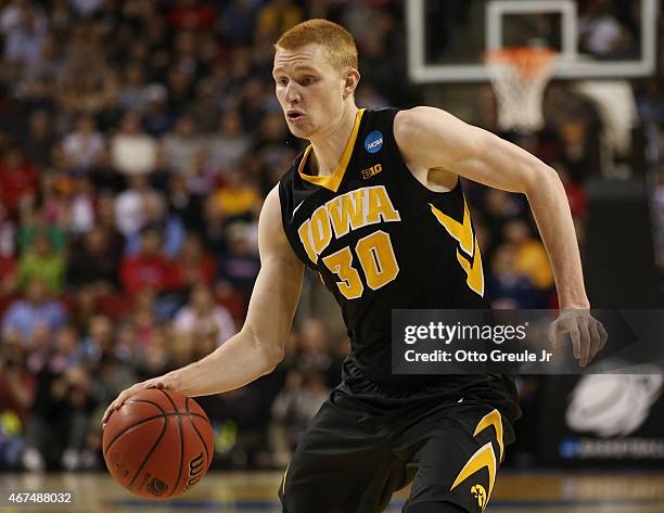 Aaron White of the Iowa Hawkeyes in action against the Gonzaga Bulldogs during the third round of the 2015 Men's NCAA Basketball Tournament at Key...