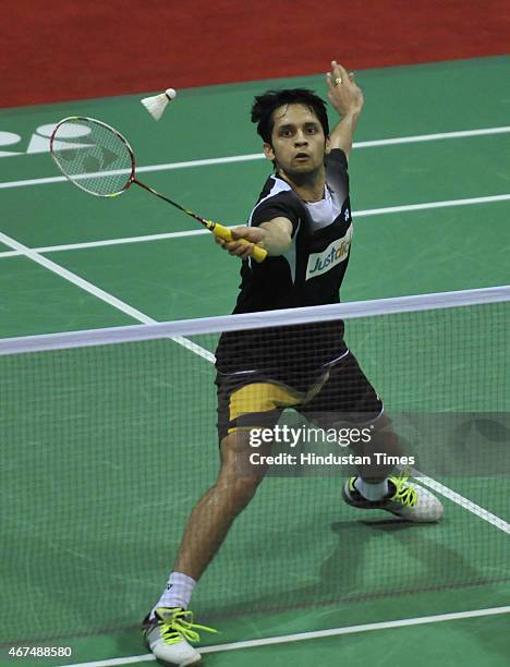 Indian shuttler Parupalli Kashyap in action against HSU Jen Hao of Chinese Taipei in mens singles second round of the Yonex-Sunrise India Open 2015...