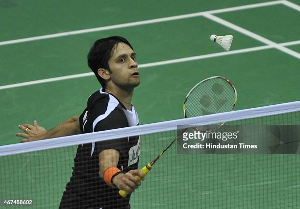 Indian shuttler Parupalli Kashyap in action against HSU Jen Hao of Chinese Taipei in mens singles second round of the Yonex-Sunrise India Open 2015...
