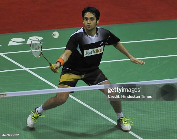 Indian shuttler Parupalli Kashyap in action against HSU Jen Hao of Chinese Taipei in mens singles second round of the Yonex-Sunrise India Open 2015...