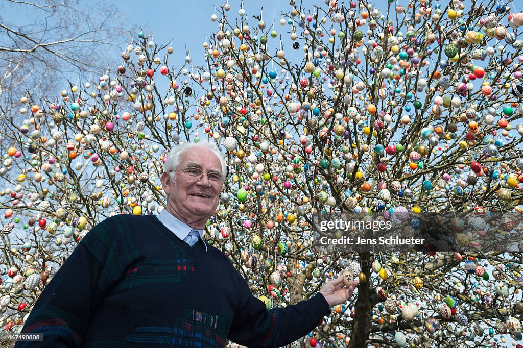 Pensioner Decorates Tree With 10,000 Easter Eggs