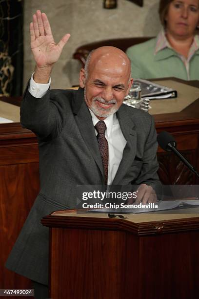 Afghanistan President Ashraf Ghani expresses his country's gratitude for America's fiscal commitment and military sacrifices during an address to a...